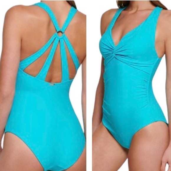 Calvin Klein Blue Strappy Plunge Back Blue Size 18 - Picture 1 of 15